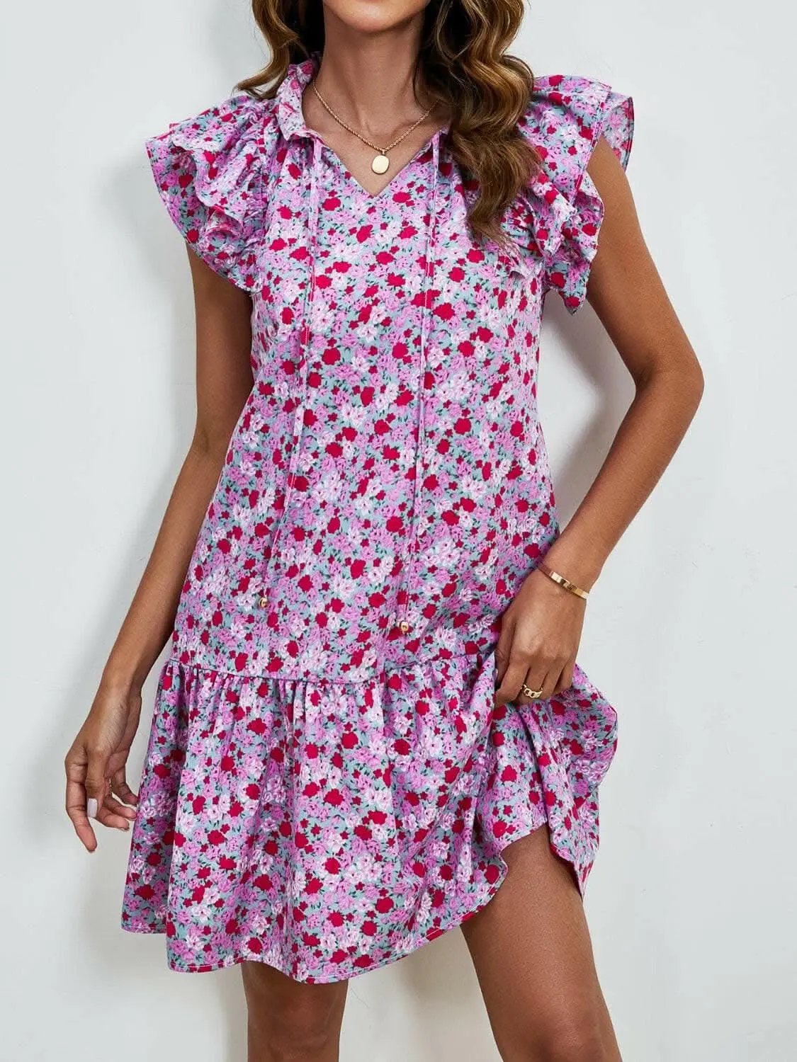 Floral Cap Sleeve Mini Dress - Love Salve